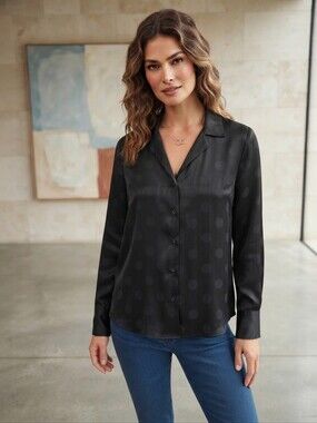 Madewell Black Satin Dot Button-Down Shirt